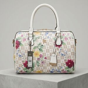 New LONDON FOG Calla signature Satchel travel bag white/floral